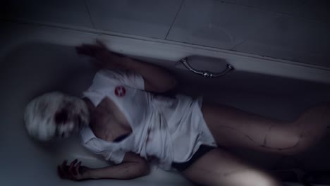 4k-Horror-Nurse-Zombie-Shaking-in-Bathtub