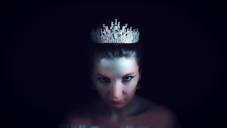 4K-Halloween-Woman-in-White-Queen-Costume-and-Crown