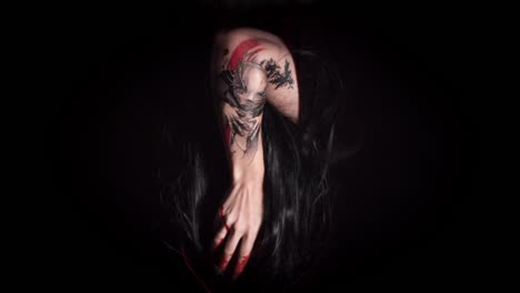 4k-Scary-Woman-posing-with-Horror-Tattoo