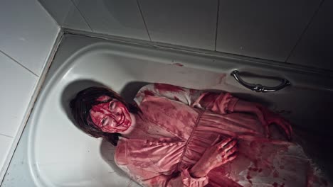 4K-Horror-Bloody-Woman-Looking-in-Bathtub