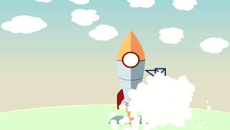 Animation-illustration-Rocket-flat-is-start-up-fly-in-the-sky-and-throw-to-the-space-see-the-new-planet,-Project-start-up-for-business-creative-idea-to-successful.-For-innovation-product-and-new-idea.