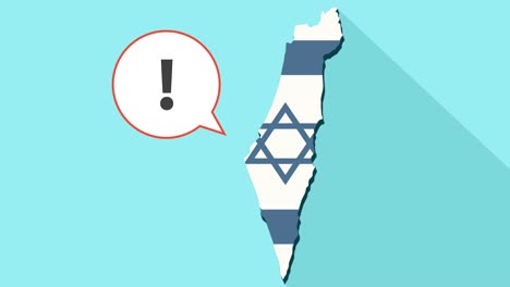 Animation-of-a-long-shadow-Israel-map-with-its-flag-and-a-comic-balloon-with-an-exclamarion-sign