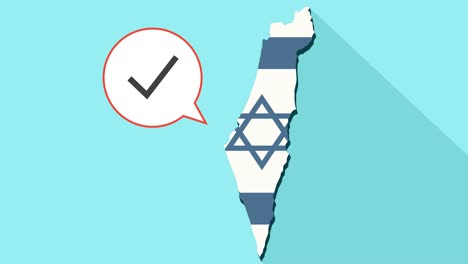 Animation-of-a-long-shadow-Israel-map-with-its-flag-and-a-comic-balloon-with-an-check-mark