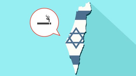 Animation-of-a-long-shadow-Israel-map-with-its-flag-and-a-comic-balloon-with-a-cigarette