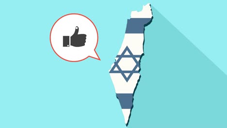 Animación-de-un-mapa-de-Israel-de-larga-sombra-con-su-bandera-y-un-globo-de-cómic-con-un-pulgar-mano---como