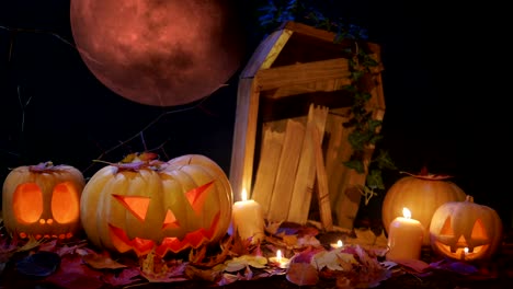 Halloween-Friedhof,-Blood-Moon-und-Jack-o-Laterne