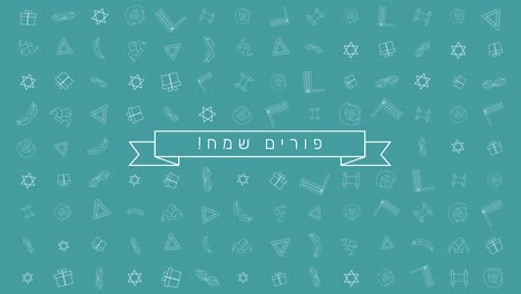 Purim-holiday-flat-design-animation-background-with-traditional-outline-icon-symbols-and-hebrew-text