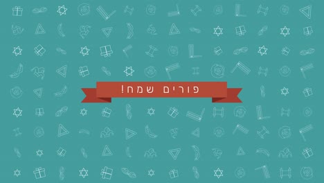 Purim-Ferienwohnung-design-Animation-Hintergrund-mit-traditionellen-Gliederung-Symbol-Symbole-und-hebräischen-text