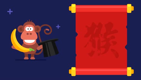 Hieroglyphe-Affe-Scroll-lustige-Tier-Charakter-Chinesisches-Horoskop
