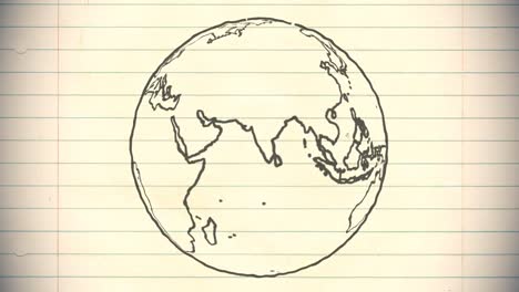 Earth-drawing-paper-cartoon-hand-drawn-animation-spinning-globe-world-pen-loop