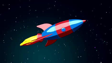 Cartoon-rocket-flying-in-the-space