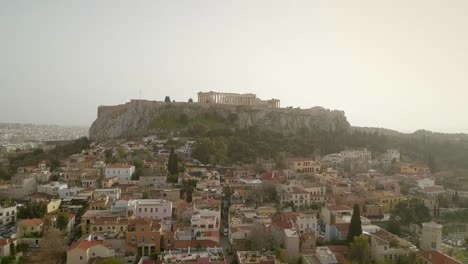 Aerial-view-of-the-parthenon-temple-on-acropolis-hill-and-the-skyline-of-Athens.