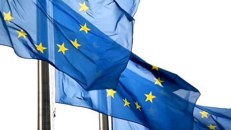 European-Union-flags-blown-by-the-wind-outside-the-European-Council-building