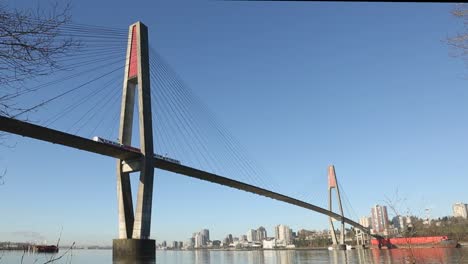 Skytrain-Commuter-Rail-Bridge,-New-Westminster-Skyline