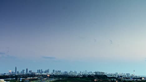 Tel-Aviv,-lapso-de-tiempo-del-atardecer-de-horizonte-de-la-ciudad