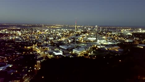 Aerial-of-Auckland-downtown-skyline-during-sunset