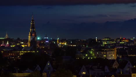 Niederlande-Nacht-Leben-Amsterdam-Stadt-Dach-Top-Panorama-4k-Zeitraffer