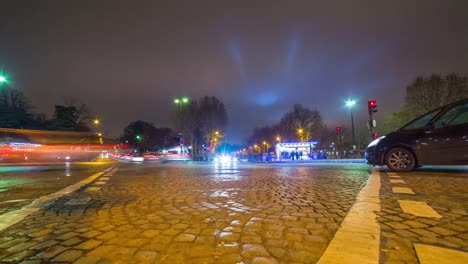 Frankreich-Nacht-Paris-Verkehr-Avenue-de-New-York-Panorama-4k-Zeitraffer