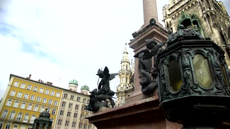Beautiful-antique-column-on-Mary's-square-in-Munich,-Germany,-architecture