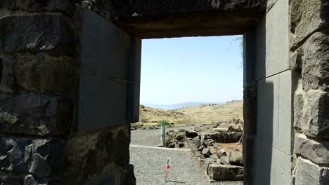 Slow-Pan-Through-Old-Ruined-Gateway