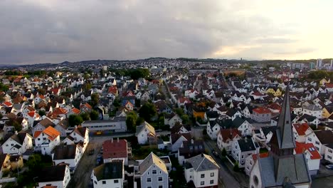 Aerial:-Saint-Johannes-Church-of-Stavanger,-Norway