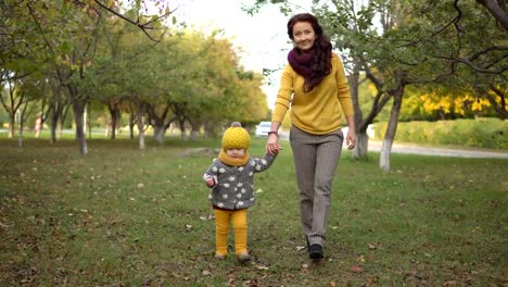 Familie-im-sonnigen-Herbst-park