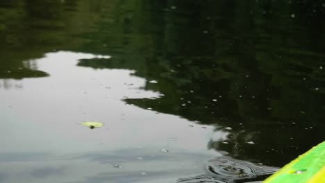 Chica-joven-piragüismo-en-un-hermoso-lago-con-cierre-para-arriba-en-paleta