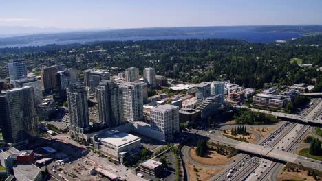 Helicopter-Aerial-Rotating-Bellevue-City-Buildings