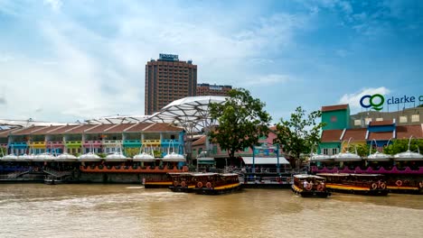 Lapso-de-tiempo-de-4K:-tráfico-en-Clarke-Quay,-Singapur