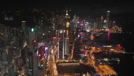 Imágenes-de-vista-aérea-de-4K-de-ciudad-de-Hong-Kong-después-de-la-puesta-del-sol