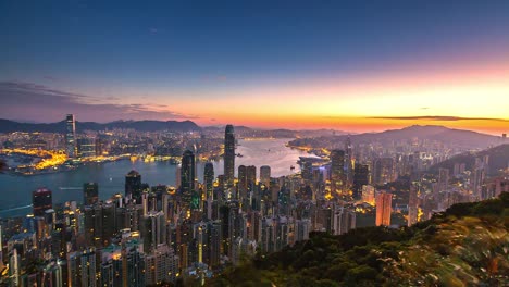 4K-Time-lapse-Aerial-view-of-Victoria-Harbor,-Hong-Kong-city