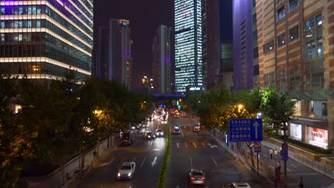 night-illuminated-shanghai-downtown-traffic-street-panorama-4k-china