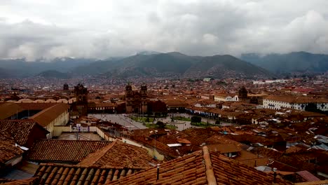 Panoramic-view-of-Main-Square-of-Cusco-City-with-people-walking-on-it