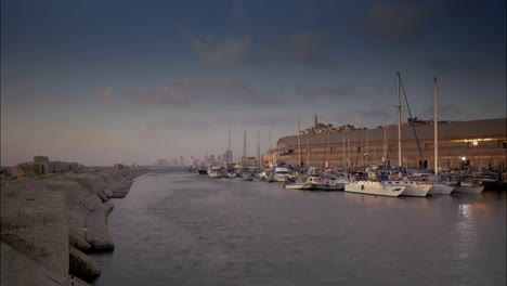 Zeitraffer-Tel-Aviv-Jaffa-harbor-Sonnenuntergang-bis-Nacht