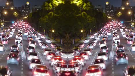 El-tráfico-en-la-ciudad-de-noche.-Avenue-Time-Lapse,-simétrico