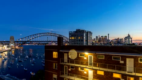 Sunset-at-Sydney-Harbour-Bridge,-Australia.-Time-lapse.