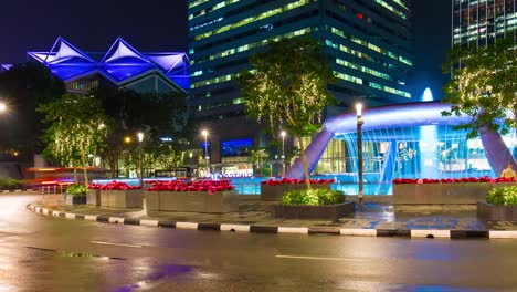 Singapur-noche-tráfico-fuente-círculo-suntec-city-panorama-4k-lapso-de-tiempo