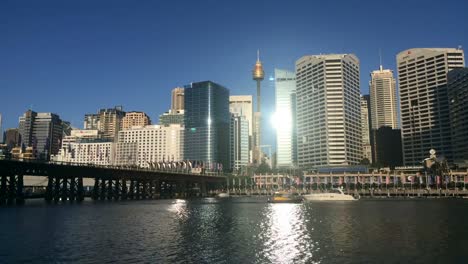 Zeit-Ablauf-Sydney-Darling-Harbour-in-der-Abenddämmerung