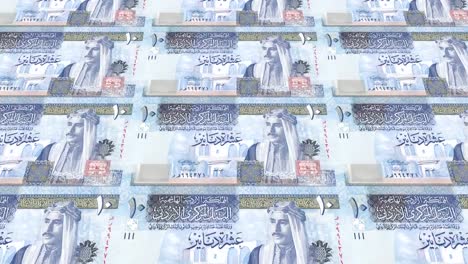 Billetes-de-diez-dinares-jordanos-de-Jordania-del-balanceo,-dinero-en-efectivo,-lazo