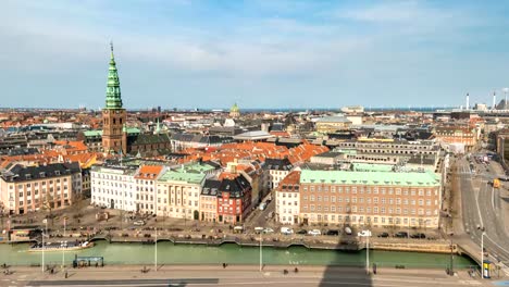 Copenhagen-Luftbild-Stadt-Skyline-Timelapse,-Zeitraffer-Copenhagen-Dänemark-4K