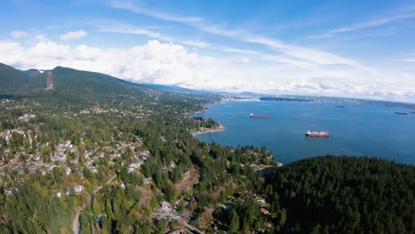 Aerial-Reveal-Vancouver-BC-Canada-Sandy-Cove-Coastal-Overview