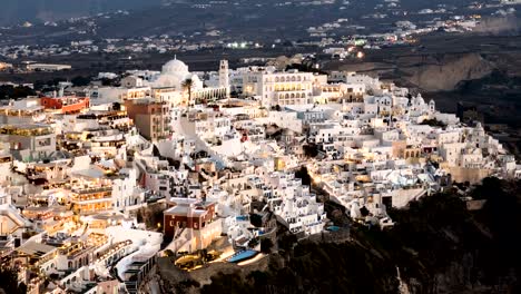 Night-hyper-lapse-of-Fira-(Thira)-town,-Santorini-island,-Greece