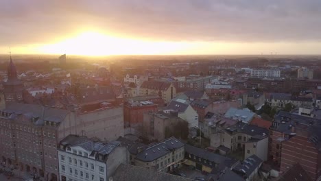 Aerial-view-of-Lund,-Sweden.-Drone-shot-flying-over-Lund-city-at-sunset