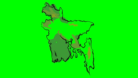 Mapa-coloreado-dibujo-de-Bangladesh-en-la-pantalla-verde-aislado-pizarra