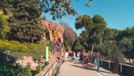 barcelona-day-light-parc-guell-crowded-walking-road-4k-time-lapse-spain