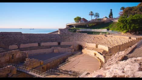 España-Tarragona-Anfiteatro-sol-mar-panorama-4-K-lapso-de-tiempo