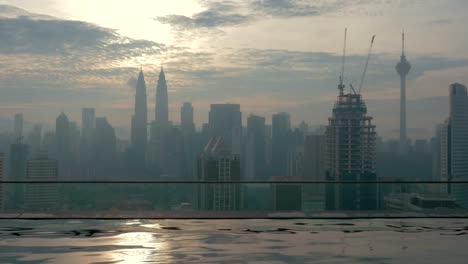 Rooftop-pool-and-cityscape-of-Kuala-Lumpur,-Malaysia