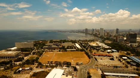 Aerial-city-with-skyscrapers-and-buildings.-Philippines,-Manila,-Makati