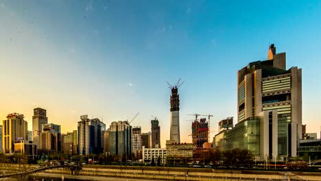 Rascacielos-en-Pekín,-China.-4k-Timelapse