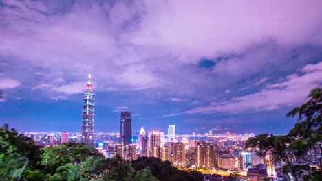 Time-Lapse---Beautiful-Cloudscape-Over-the-Skyline-of-Taipei,-Taiwan---4K